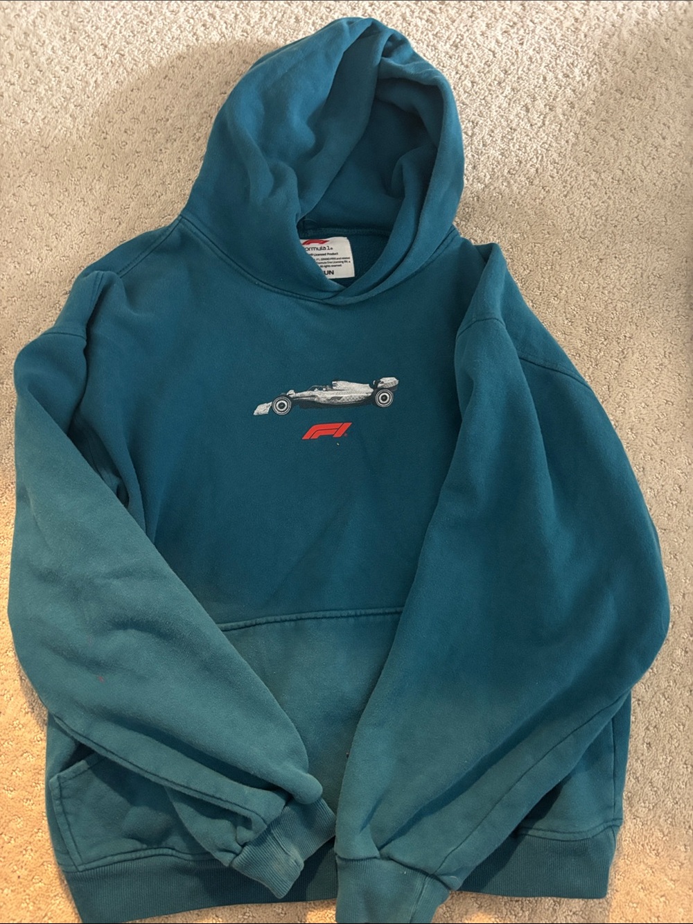 PacSun Teal Crewneck Hoodie with F1 Car Graphic